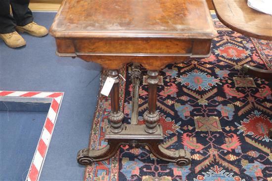 A Victorian burr walnut two drawer library table W.114cm